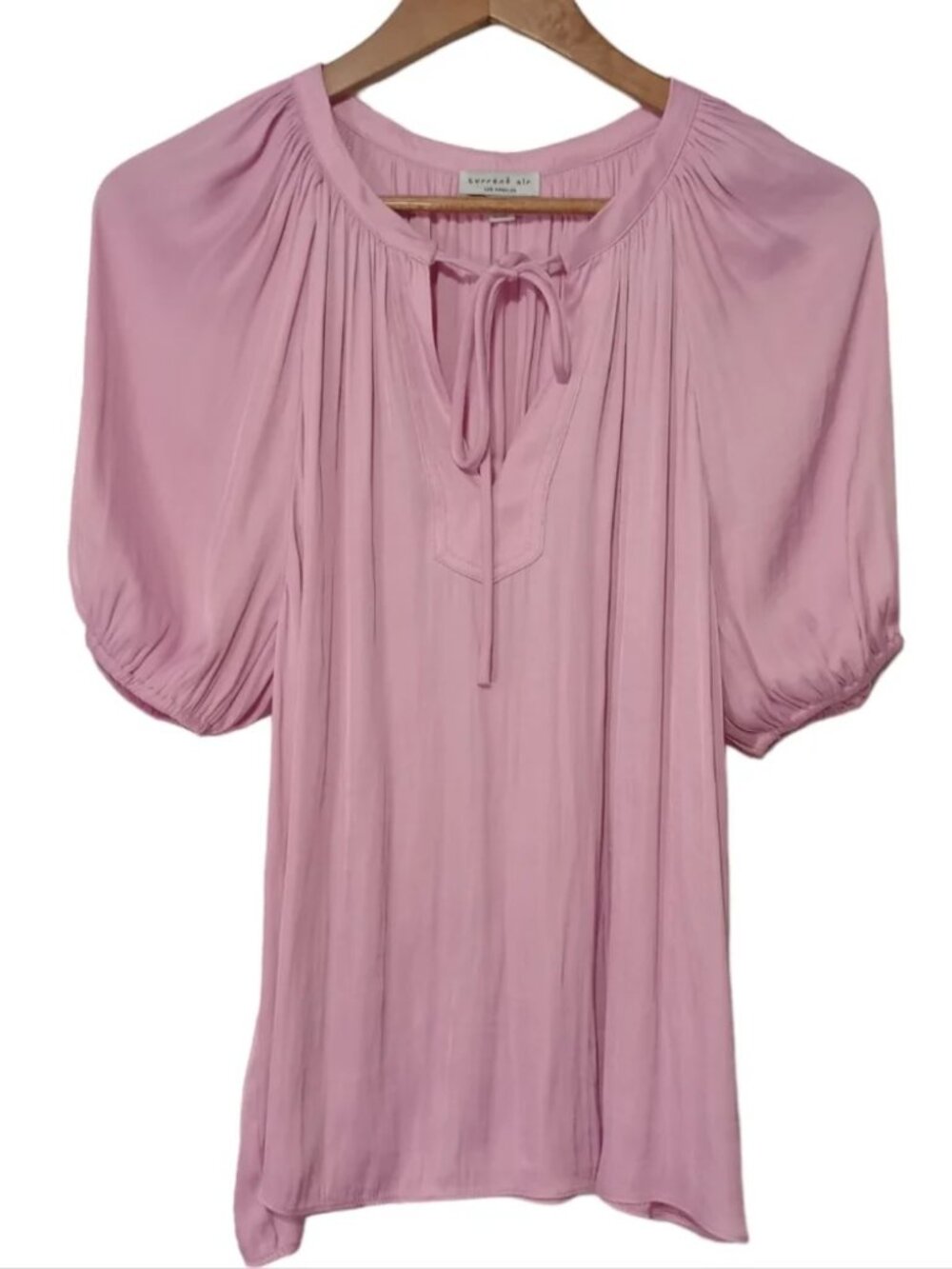 NWT Current Air Rose Pink Tie-Neck Peasant Tunic Top